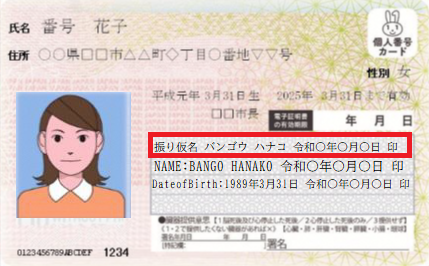 マイナンバーカード(振り仮名追記欄)